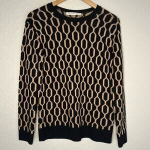 Trina Turk Merino Wool Y2K Sweater Womens XS Oversized Black Tan Geo